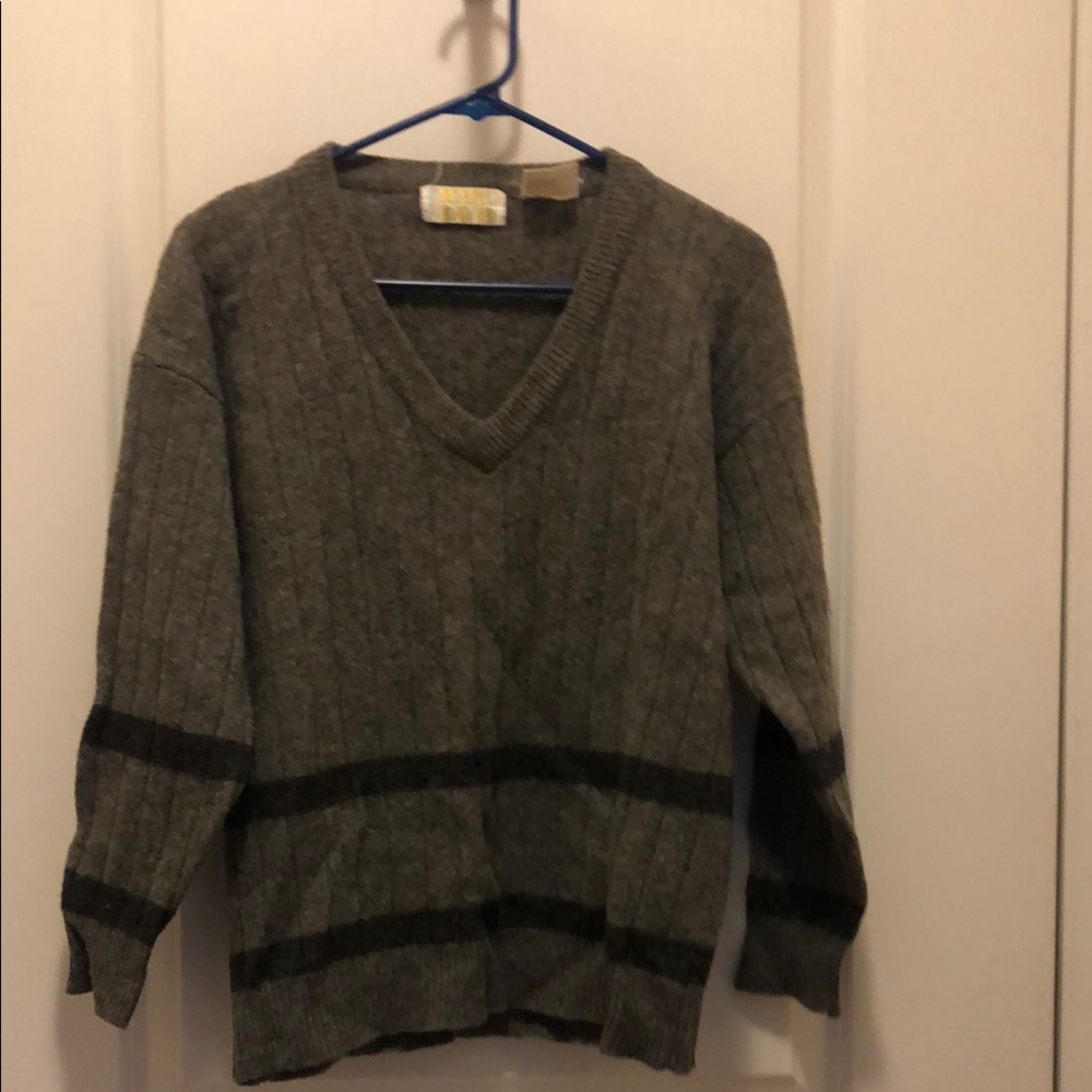 Marc David Gray Knit Sweater - V-Neck Pullover